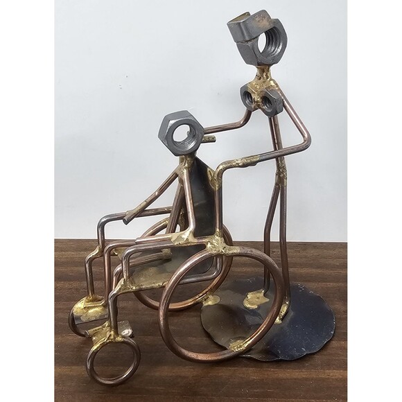 Caregiver Nurse Wheelchair Handmade Rock Creek Metal Art Figurine Desk Accessory - Picture 1 of 10